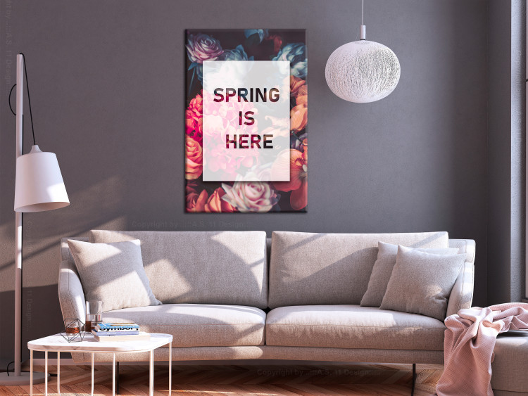 Wandbild Der Frühling ist da – eine typografische Komposition mit einer Inschrift in Englisch auf einem Hintergrund mit bunten Blumen 127060 additionalImage 3