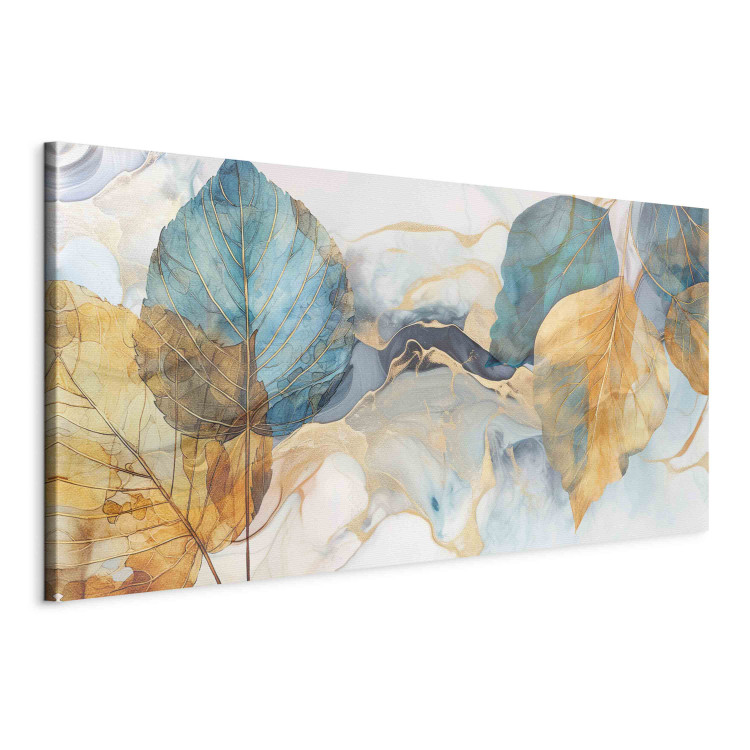 Wandbild A Breath of Autumn - Yellow and Blue Leaves on an Abstract Background 151280 additionalImage 2