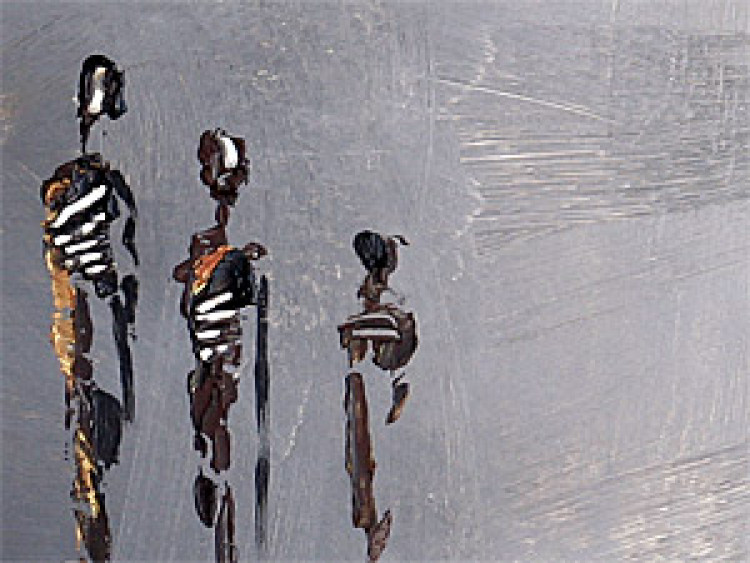 Foto auf Leinwand Reihe (1-teilig) - Abstrakte Figurensilhouetten auf  grauem Hintergrund - Figuren - Abstrakt - Wandbilder