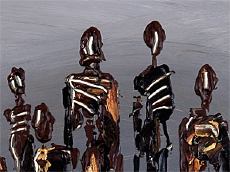 auf - Wandbilder - - Leinwand Figurensilhouetten Abstrakte auf Reihe Figuren Abstrakt (1-teilig) - Hintergrund grauem Foto