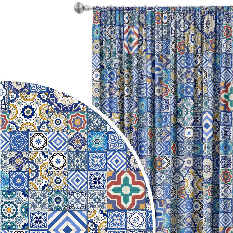 Fenstervorhang Blue connections - a motif inspired by patchwork ceramics  ring clip curtains dekorativ - Vorhänge - bimago