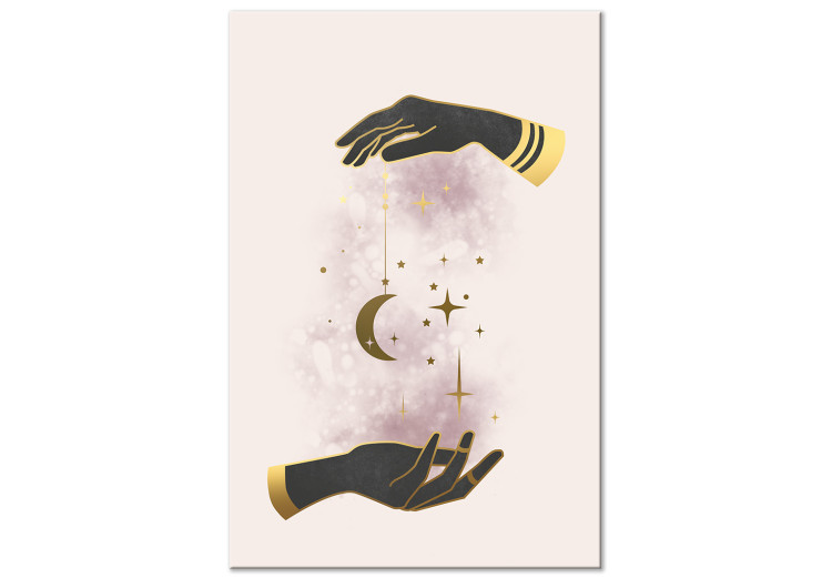 Bild auf Leinwand Sterne und Mond in den Händen - goldene und schwarze Elemente 136531