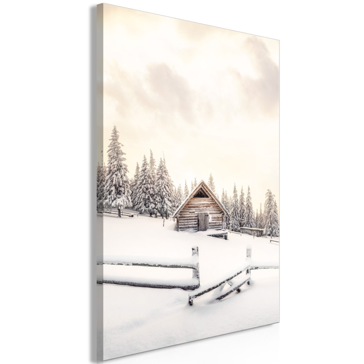 Wandbild Winter Cottage - Sunrise Landscape Over the Forest and Mountain Cottage 148031 additionalImage 2