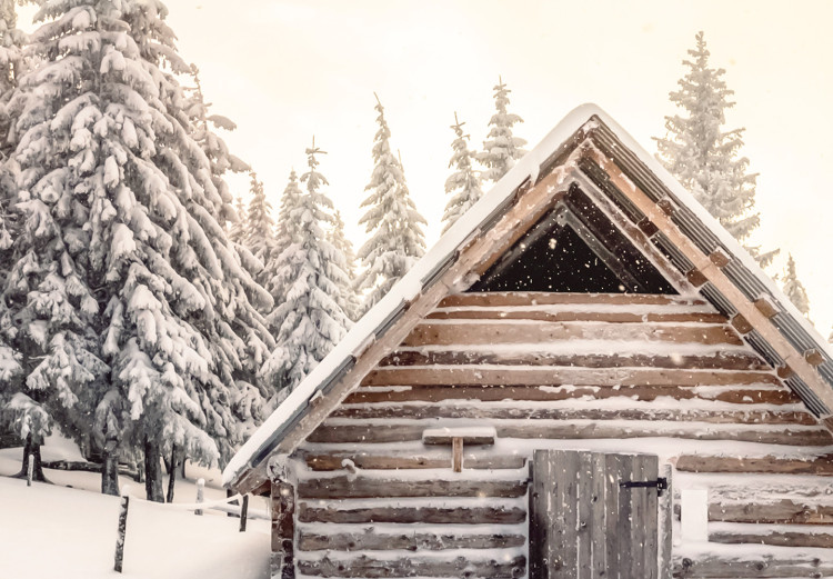 Wandbild Winter Cottage - Sunrise Landscape Over the Forest and Mountain Cottage 148031 additionalImage 5
