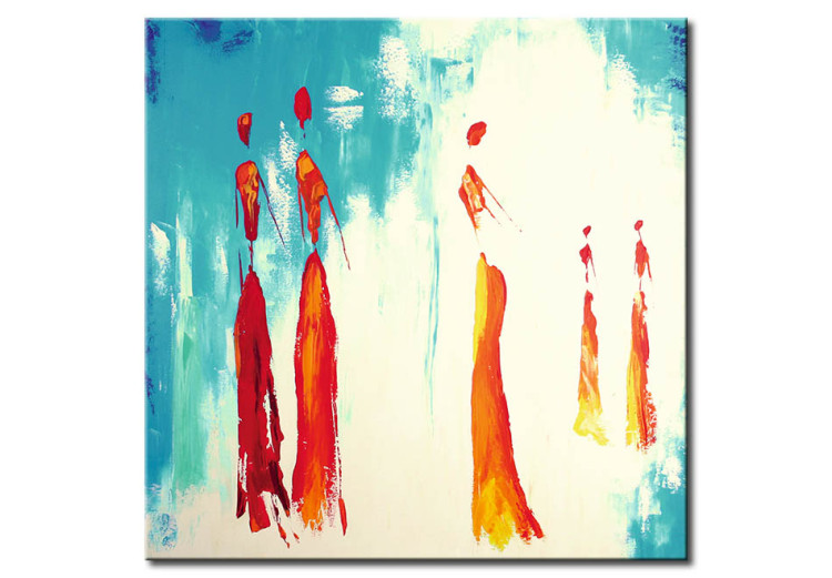 Wandbild Orange Frauen (1-teilig) - Abstraktion auf blauem Hintergrund 47131