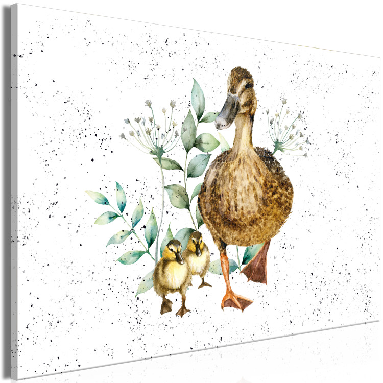 Leinwandbild Family of Ducks - Cute Painted Animals and Plants Background in Splashes 145741 additionalImage 2