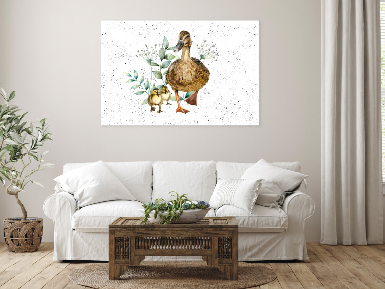 Leinwandbild Family of Ducks - Cute Painted Animals and Plants Background in Splashes 145741 additionalImage 3