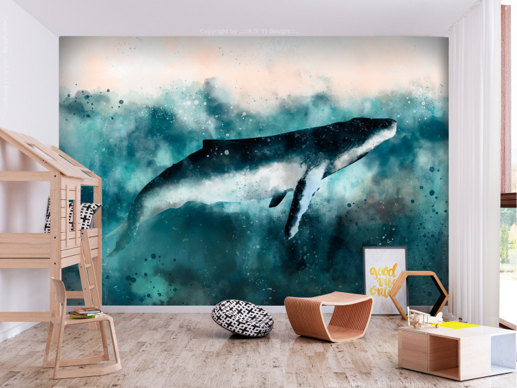 Vlies Fototapete Großer Fisch - Landschaft mit Wal auf türkisfarbenen Ozeans 134251