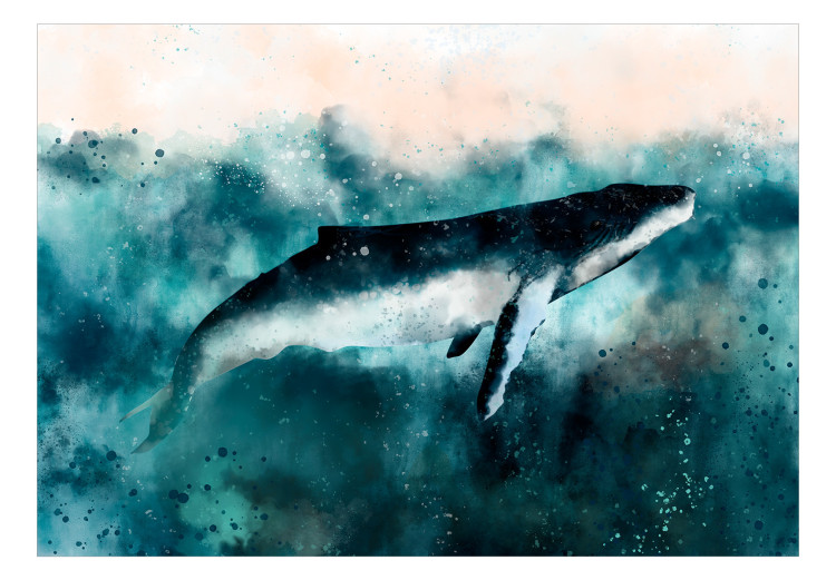 Vlies Fototapete Großer Fisch - Landschaft mit Wal auf türkisfarbenen Ozeans 134251 additionalImage 1