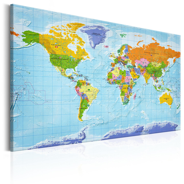 Leinwandbild Flaggen auf Kontinenten (1-teilig) - Bunte Weltkarte mit Schriftzug 95951 additionalImage 2