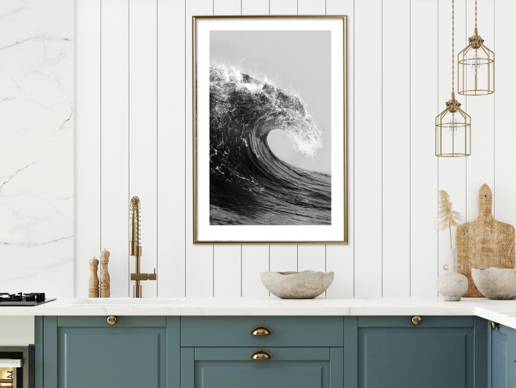Poster Black and White Wave - Photo of Foaming Sea Water 145361 additionalImage 16