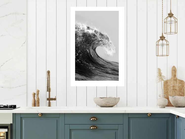 Poster Black and White Wave - Photo of Foaming Sea Water 145361 additionalImage 13