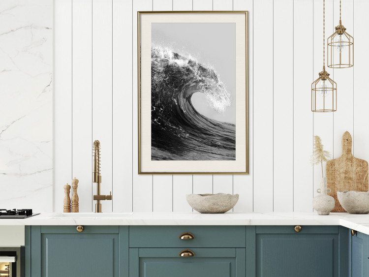 Poster Black and White Wave - Photo of Foaming Sea Water 145361 additionalImage 24
