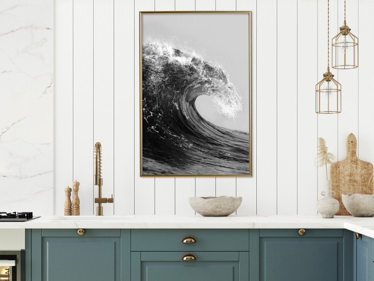 Poster Black and White Wave - Photo of Foaming Sea Water 145361 additionalImage 15