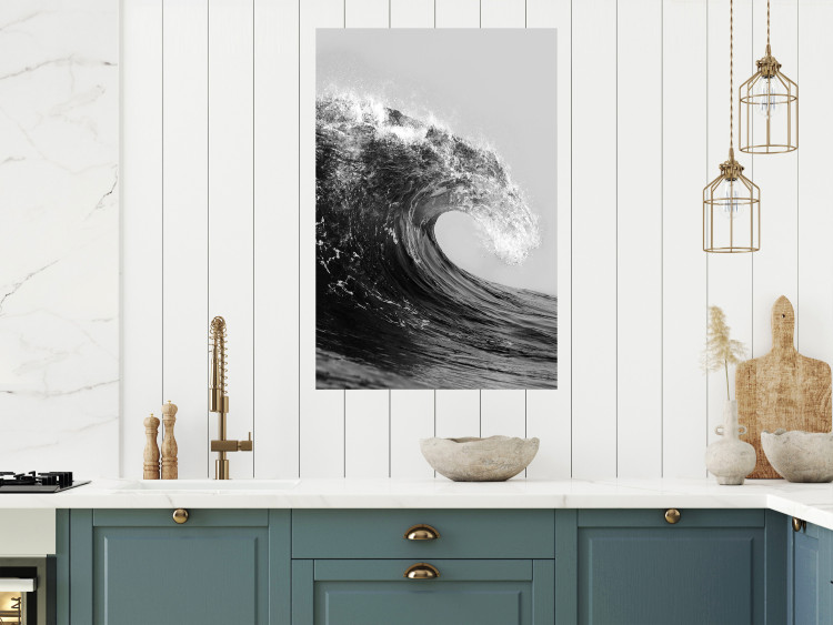 Poster Black and White Wave - Photo of Foaming Sea Water 145361 additionalImage 10