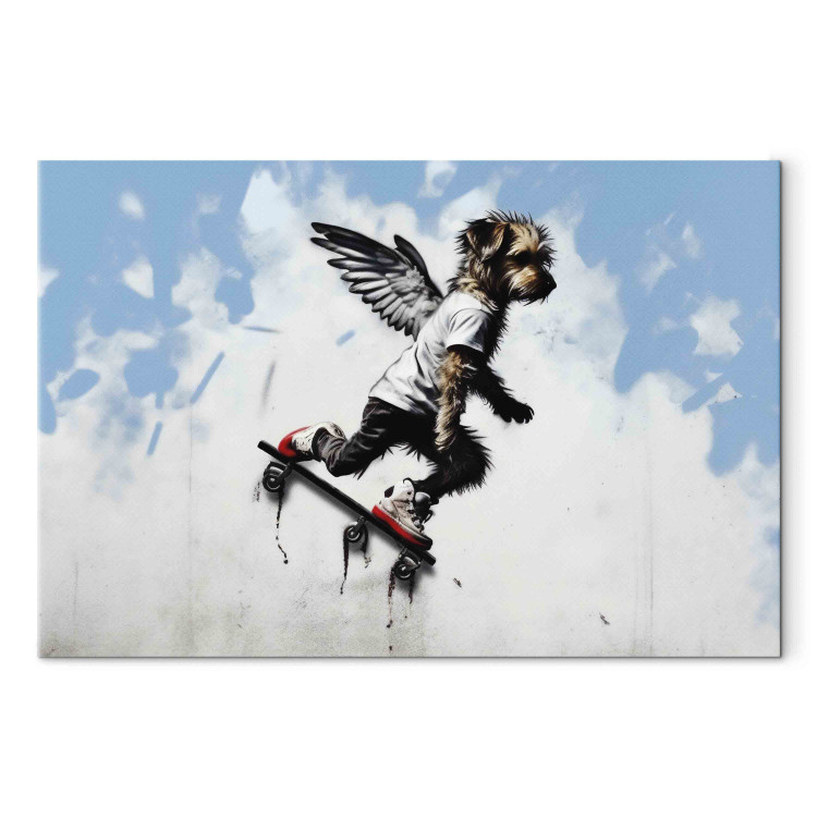 Leinwandbild Dog on Skateboard - Graffiti Depicting the Animal in Banksy Style 151761