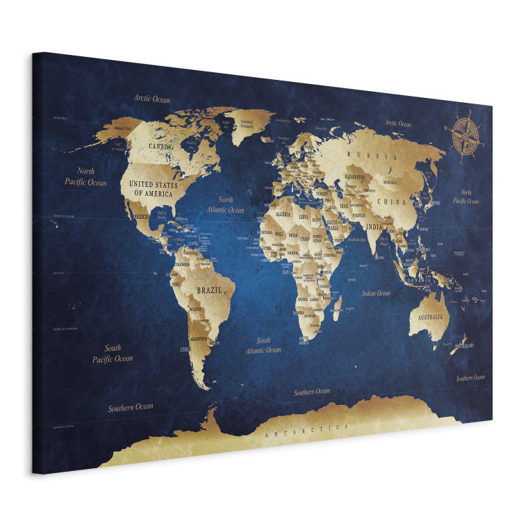 Leinwandbild World Map: The Dark Blue Depths 94571 additionalImage 2