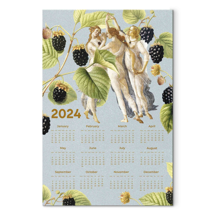 Leinwandbild Calendar 2024 - Three Graces on a Background Collage With Botanical Illustration 151881
