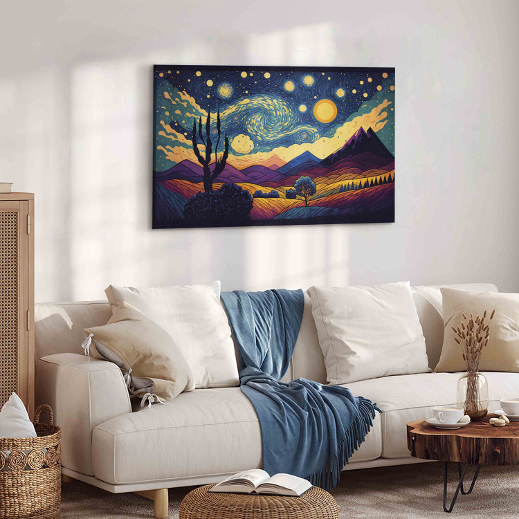 Leinwandbild XXL Impressionistic Landscape - Mountains and Meadows Under a Sky Full of Stars [Large Format] 151091 additionalImage 4