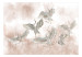 Vlies Fototapete Tanzende Reiher - eine Zeichnung von Vögeln in dynamischen Posen auf einem abstrakten Hintergrund in Puderrosa 138402 additionalThumb 1