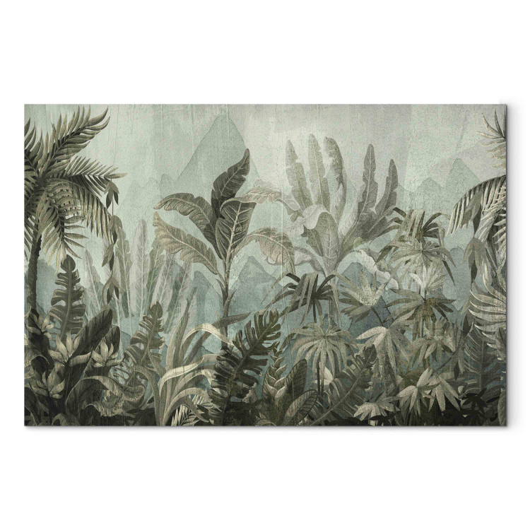 Wandbild Mountain jungle - dark green composition with leaves and trees 151222