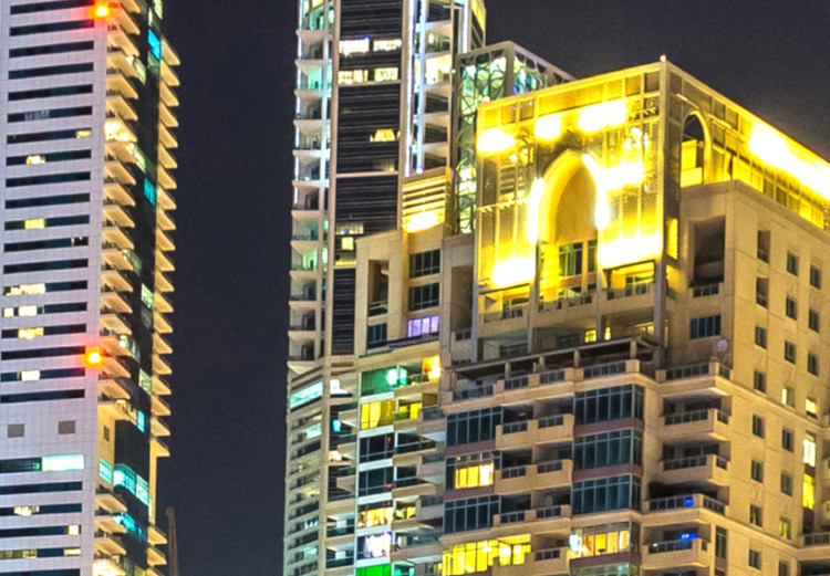 Vlies Fototapete Nacht in Dubai und Marina - Moderne Boote vor der beleuchteten Stadt 99122 additionalImage 4