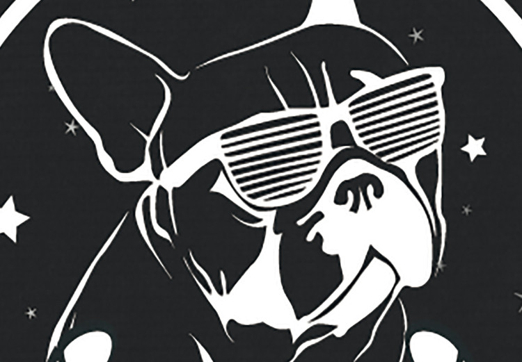 Leinwandbild Rock Hund – eine Komposition in einem original goldenen Rahmen mit Ornamenten und einem schwarzen Hund mit Brille mit englischen Inschriften 123632 additionalImage 5