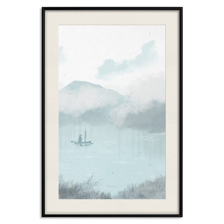 Poster Fishing in the Morning - Small Boat Against the Background of Misty Mountains 146132 additionalImage 24