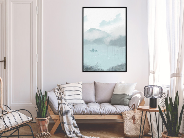 Poster Fishing in the Morning - Small Boat Against the Background of Misty Mountains 146132 additionalImage 10