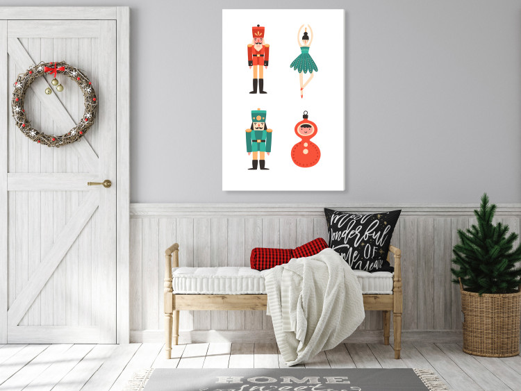 Bild auf Leinwand Christmas Tree Toys - Toy Soldiers and a Ballerina in Festive Colors 148032 additionalImage 3