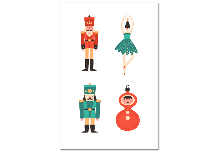 Bild auf Leinwand Christmas Tree Toys - Toy Soldiers and a Ballerina in Festive Colors 148032