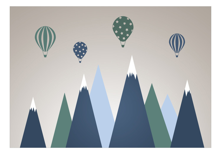 Fototapete Kinderlandschaft - Grafik mit Ballons über blau-grünen Bergen 144962 additionalImage 1