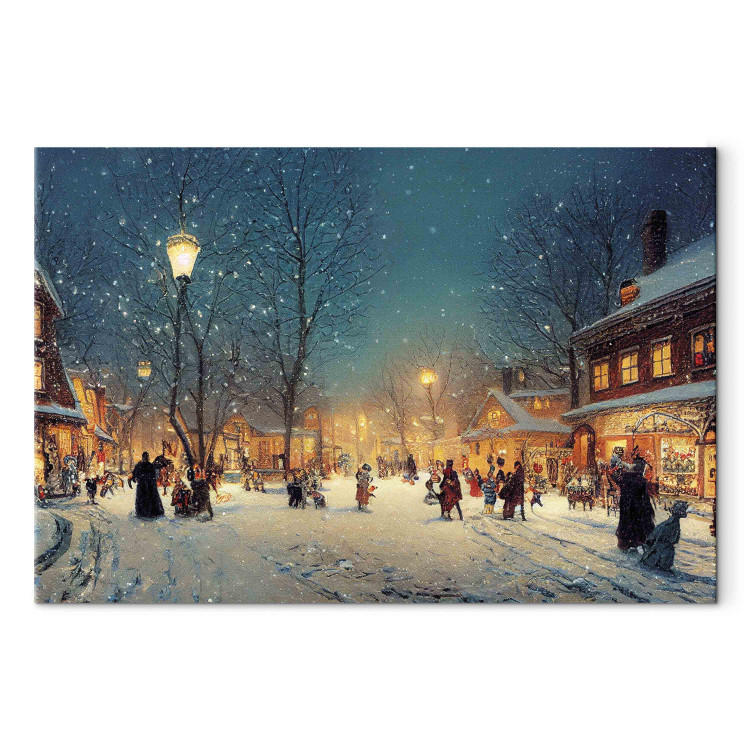 Wandbild Winter Town - Snowy Street Lit up With Retro Lanterns 151862