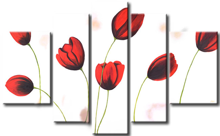 Leinwandbild Tulpen (5-tlg.) - Blumen auf weißem Hintergrund in sanften Farben 48662