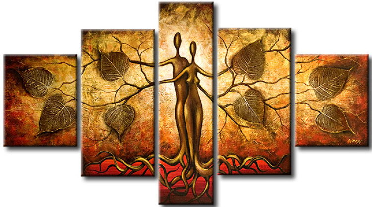 Wandbild Verbundenheit mit der Natur (5-teilig) - goldenes Paar abstrakt 47272
