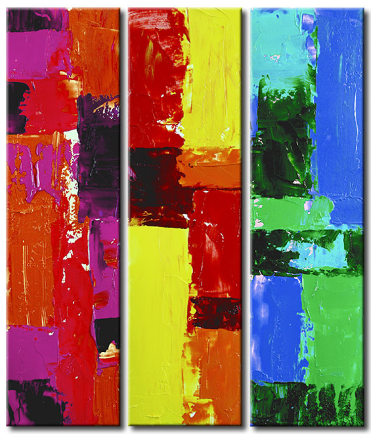 Wandbild Bunte Komposition (3-teilig) - Set von Abstraktionen in Farbblöcken 48372