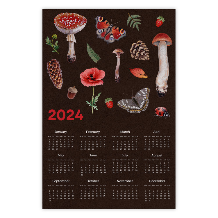 Poster Calendar 2024 - Autumn Forest Composition on a Brown Background 151892