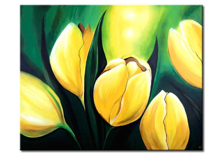 Bild auf Leinwand Sonnige Tulpen - ein florales Motiv voller großer, gelber Blüten 48692