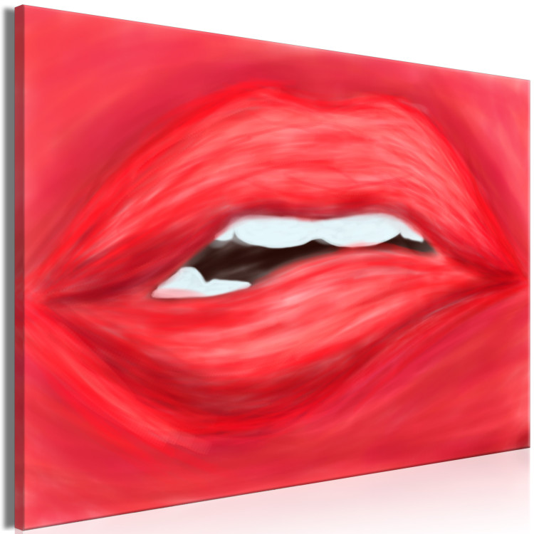 Bild auf Leinwand Weibliche Lippen - halboffene Lippen auf einem hellroten Hintergrund 134613 additionalImage 2
