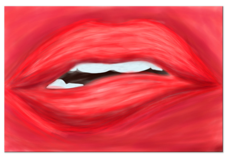 Bild auf Leinwand Weibliche Lippen - halboffene Lippen auf einem hellroten Hintergrund 134613