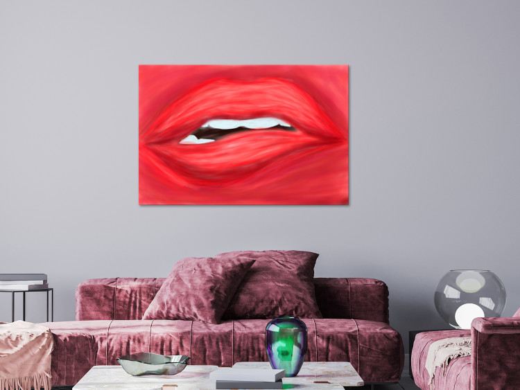 Bild auf Leinwand Weibliche Lippen - halboffene Lippen auf einem hellroten Hintergrund 134613 additionalImage 3