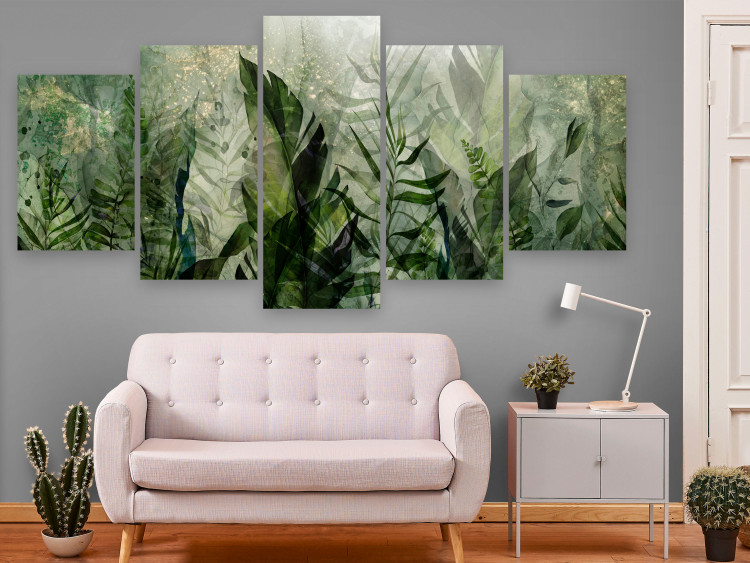 Wandbild Tropical Leaves - Plants in Dew Against a Background of Greenery in the Mist 151423 additionalImage 3