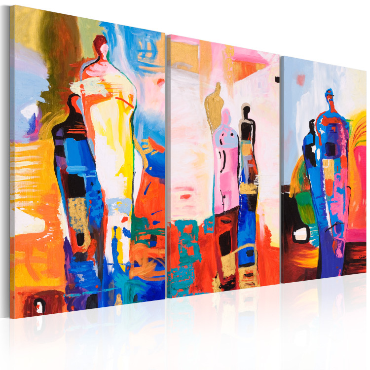 Leinwandbild Pastellfiguren (3-teilig) - Bunte Abstraktion mit Silhouetten 47143 additionalImage 2