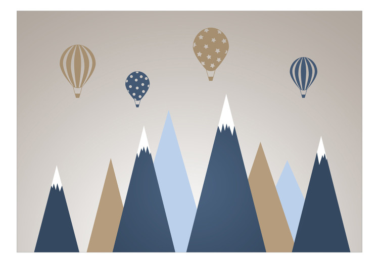 Vlies Fototapete Kinderlandschaft - Grafik mit Ballons über blau-beigen Bergen 144963 additionalImage 1