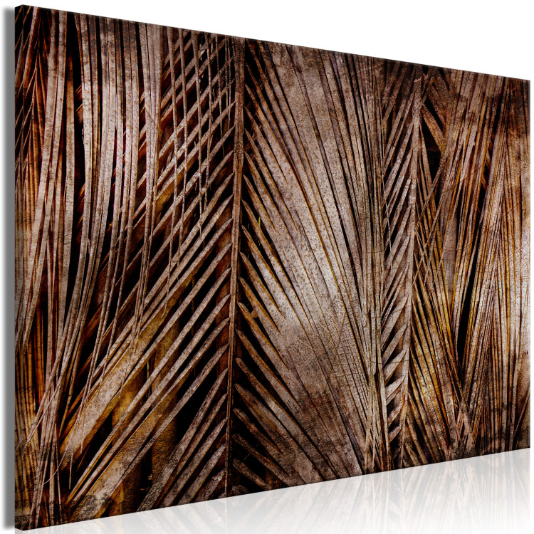 Bild auf Leinwand Goldene Palmen - vertikal, Kupferpalmblätter auf schwarzem Hintergrund 134973 additionalImage 2