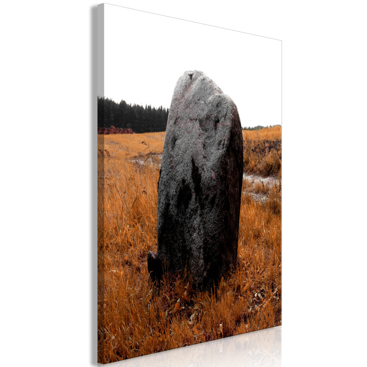 Bild auf Leinwand Fels auf der Wiese - herbstliche Landschaft mit Stein auf dem Feld 124383 additionalImage 2