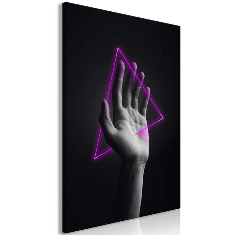 Bild auf Leinwand Dreieck in der Hand - Komposition mit einer Neonfigur in einer Hand 125083 additionalImage 2