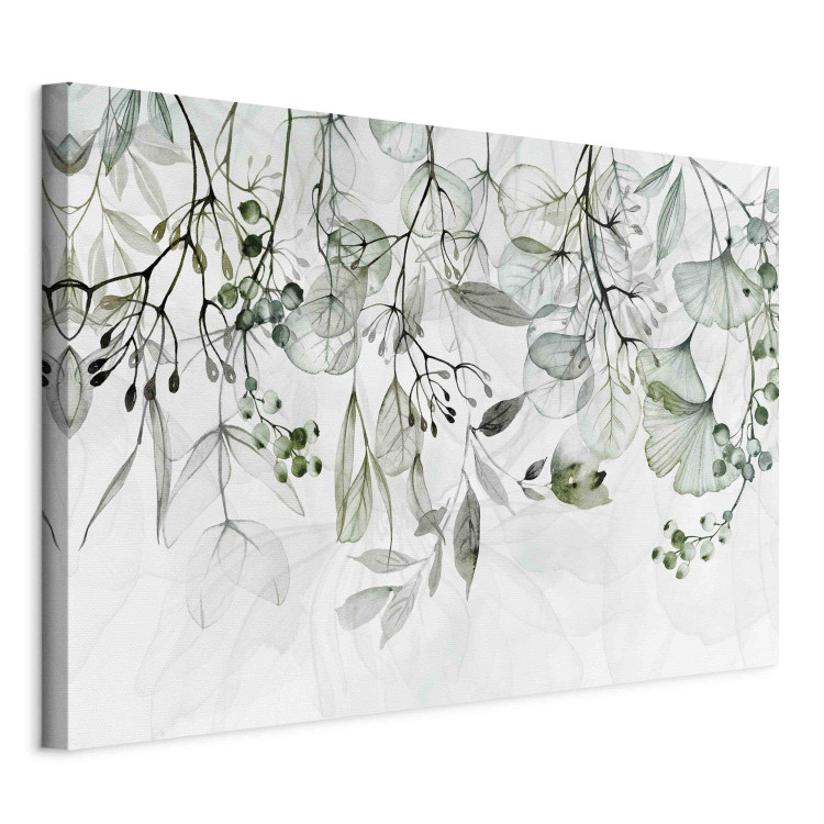Leinwandbild XXL Watercolor Vegetation - Green Leaves and Flowers on a White Background [Large Format] 151483 additionalImage 2