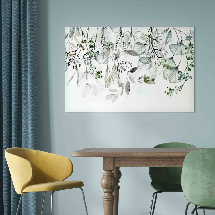 Leinwandbild XXL Watercolor Vegetation - Green Leaves and Flowers on a White Background [Large Format] 151483 additionalImage 4