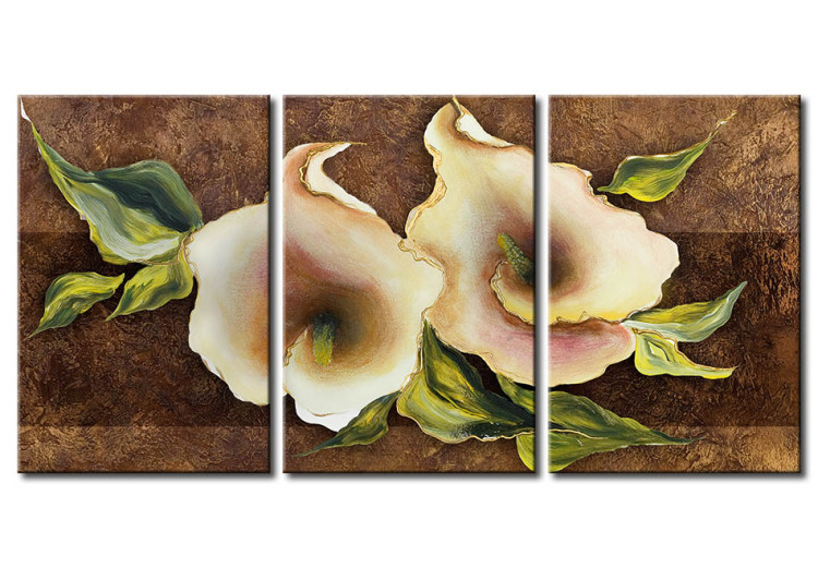 Bild auf Leinwand Kalien in Brauntönen (1-teilig) - Abstrakter Blumenmotiv mit Blättern 46693